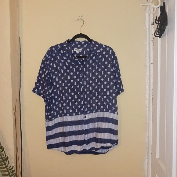 The endless summer mens button up blue and white with star stripes and p… - Picture 1 of 5